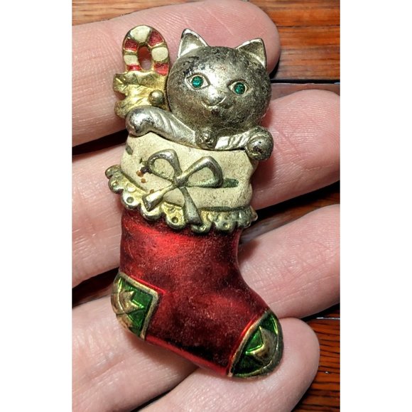 Vintage Danecraft Cat In Stocking Brooch - Picture 12 of 12